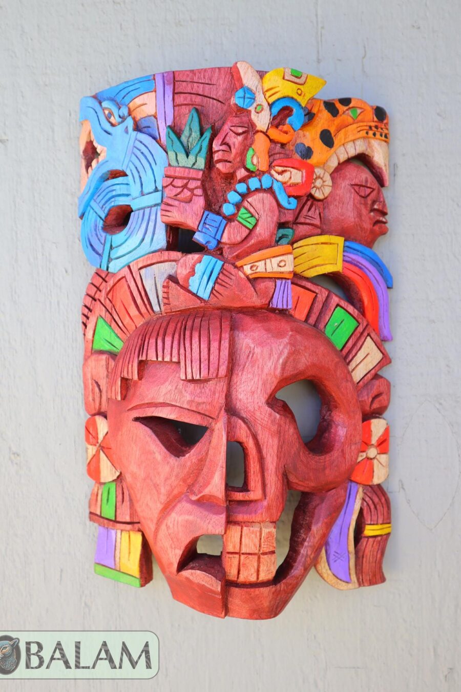 Mayan duality Mask, Cedar wooden duality mask, Duality mask, Kukulcan mask, jaguar warrior, Mayan duality mask. 15 inches