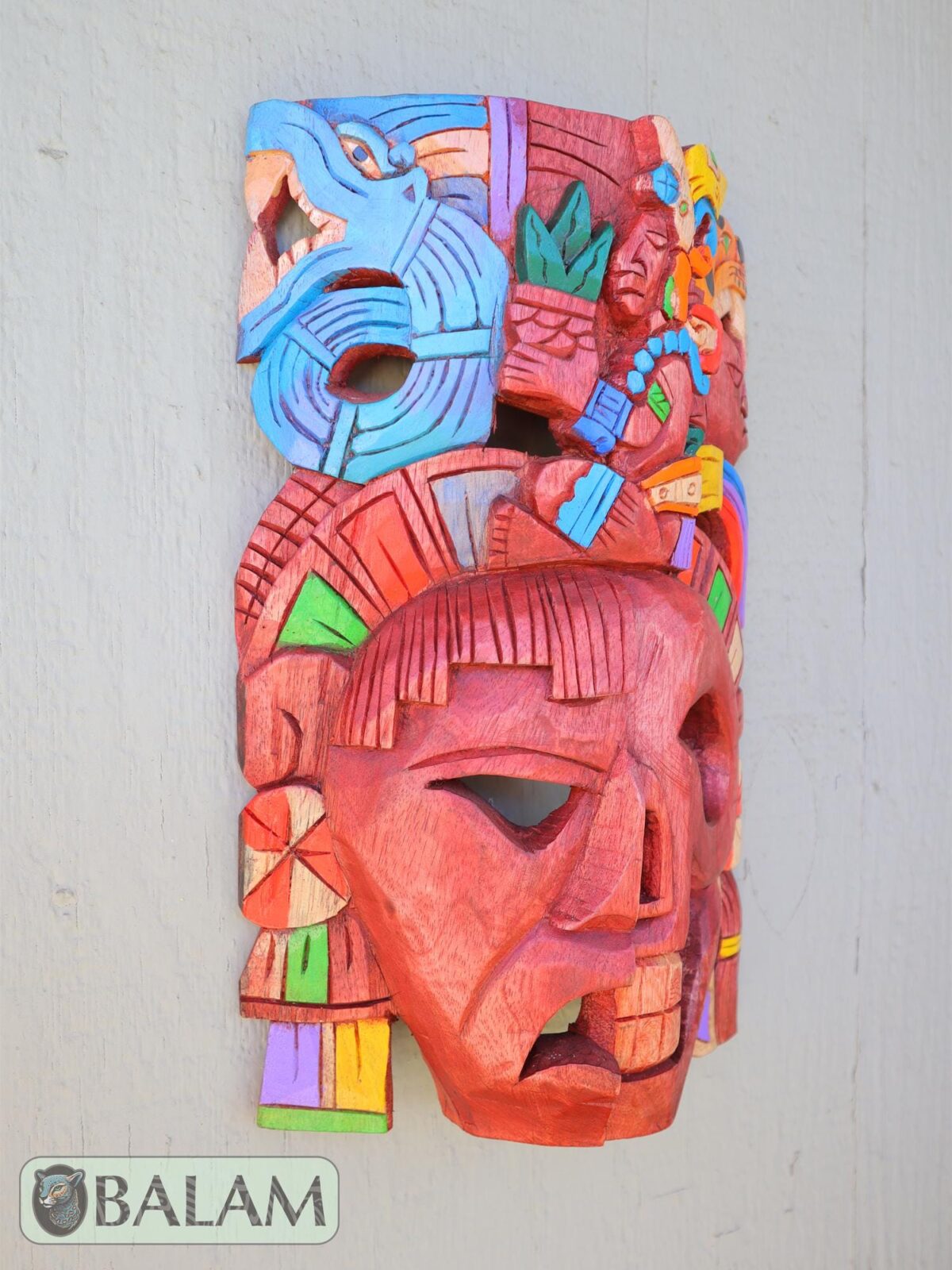 Mayan duality Mask, Cedar wooden duality mask, Duality mask, Kukulcan mask, jaguar warrior, Mayan duality mask. 15 inches - Image 3