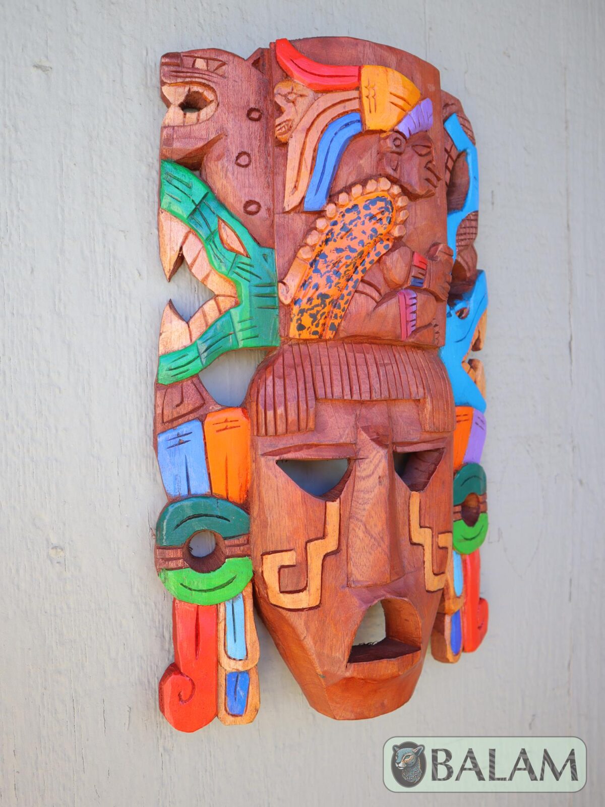 Mayan King Pakal Mask, Cedar wooden Mayan mask, Mayan King mask, Kukulcan snake mask, Jaguar, snake Mayan. 15 inches - Image 4
