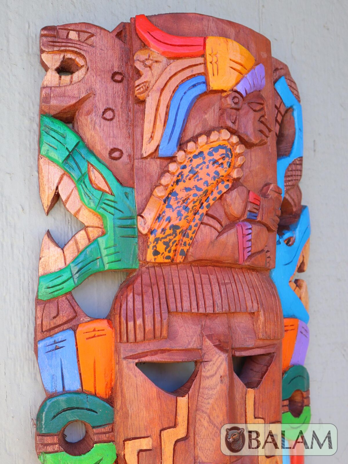 Mayan King Pakal Mask, Cedar wooden Mayan mask, Mayan King mask, Kukulcan snake mask, Jaguar, snake Mayan. 15 inches - Image 5