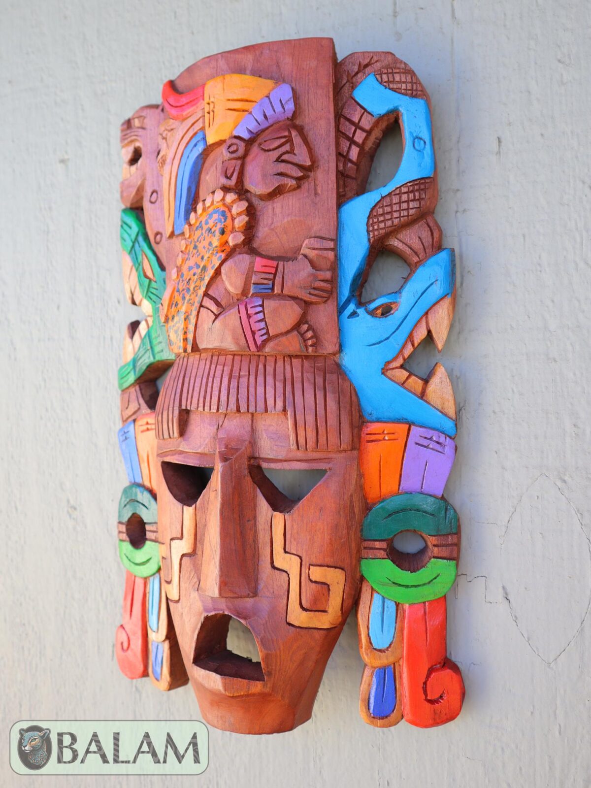 Mayan King Pakal Mask, Cedar wooden Mayan mask, Mayan King mask, Kukulcan snake mask, Jaguar, snake Mayan. 15 inches - Image 6