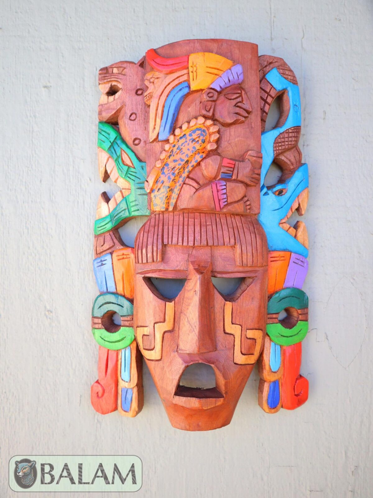 Mayan King Pakal Mask, Cedar wooden Mayan mask, Mayan King mask, Kukulcan snake mask, Jaguar, snake Mayan. 15 inches