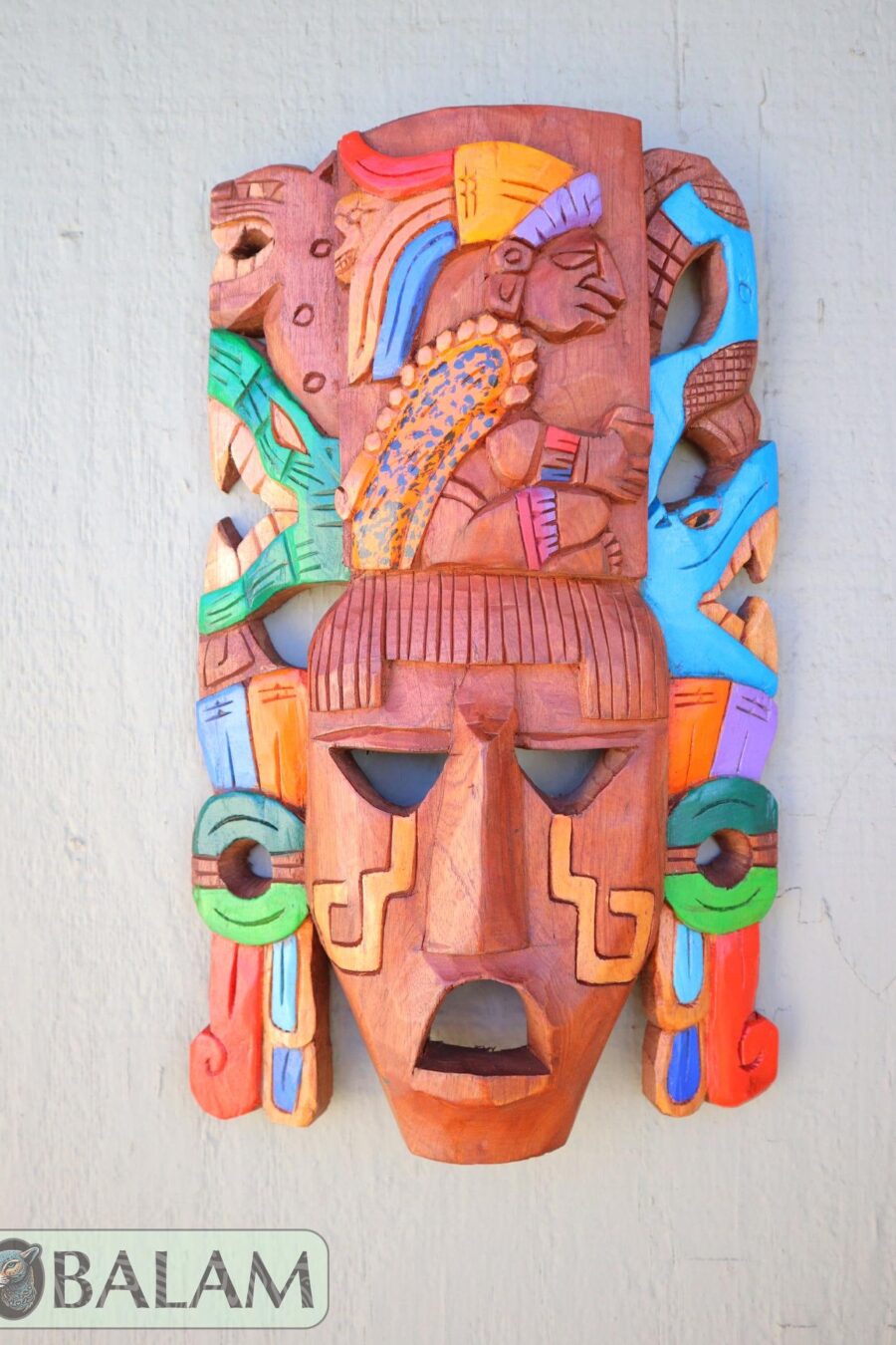 Mayan King Pakal Mask, Cedar wooden Mayan mask, Mayan King mask, Kukulcan snake mask, Jaguar, snake Mayan. 15 inches