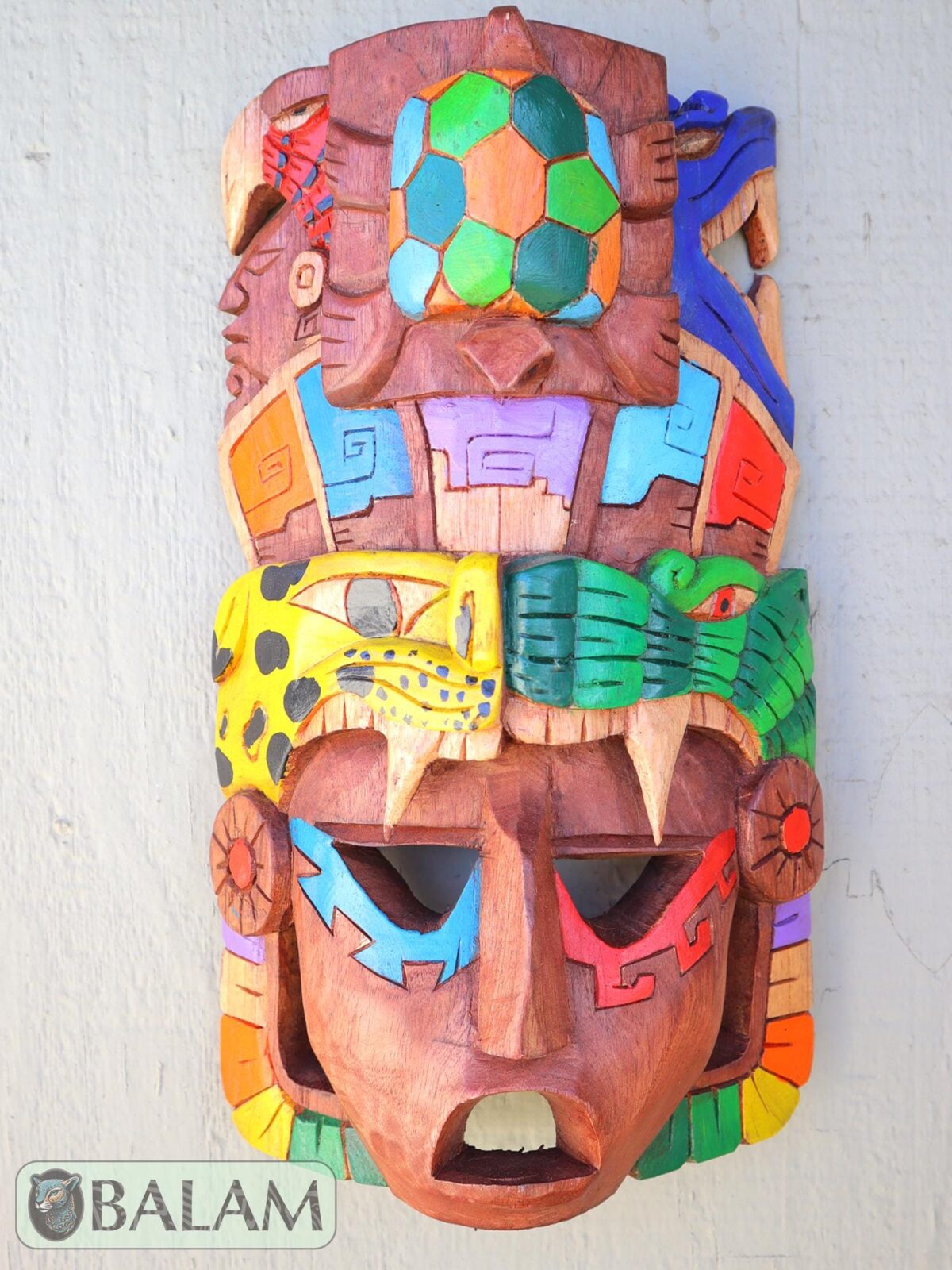 Mayan duality of jaguar and snake Mask, Cedar wooden Mayan mask, Mayan Sea turtle mask, Kukulcan snake mask, Jaguar, snake Mayan. 15 inches - Image 2