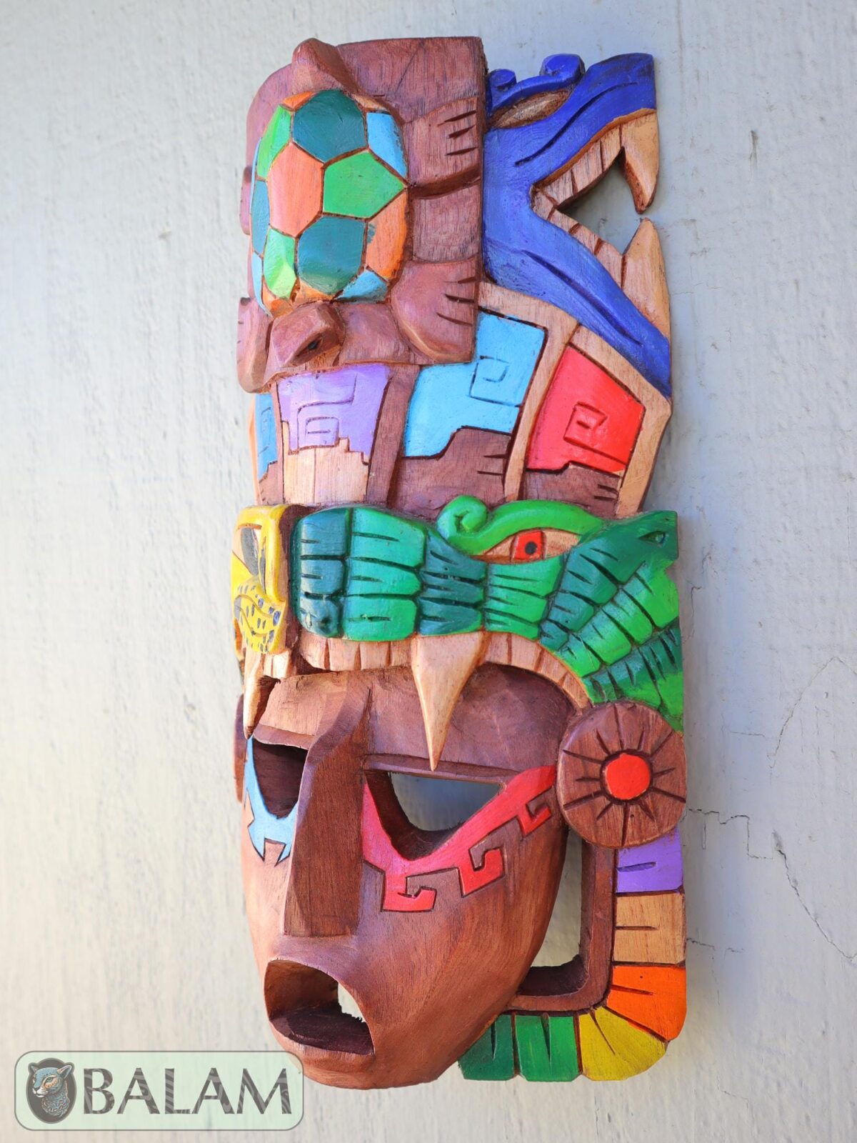Mayan duality of jaguar and snake Mask, Cedar wooden Mayan mask, Mayan Sea turtle mask, Kukulcan snake mask, Jaguar, snake Mayan. 15 inches - Image 6