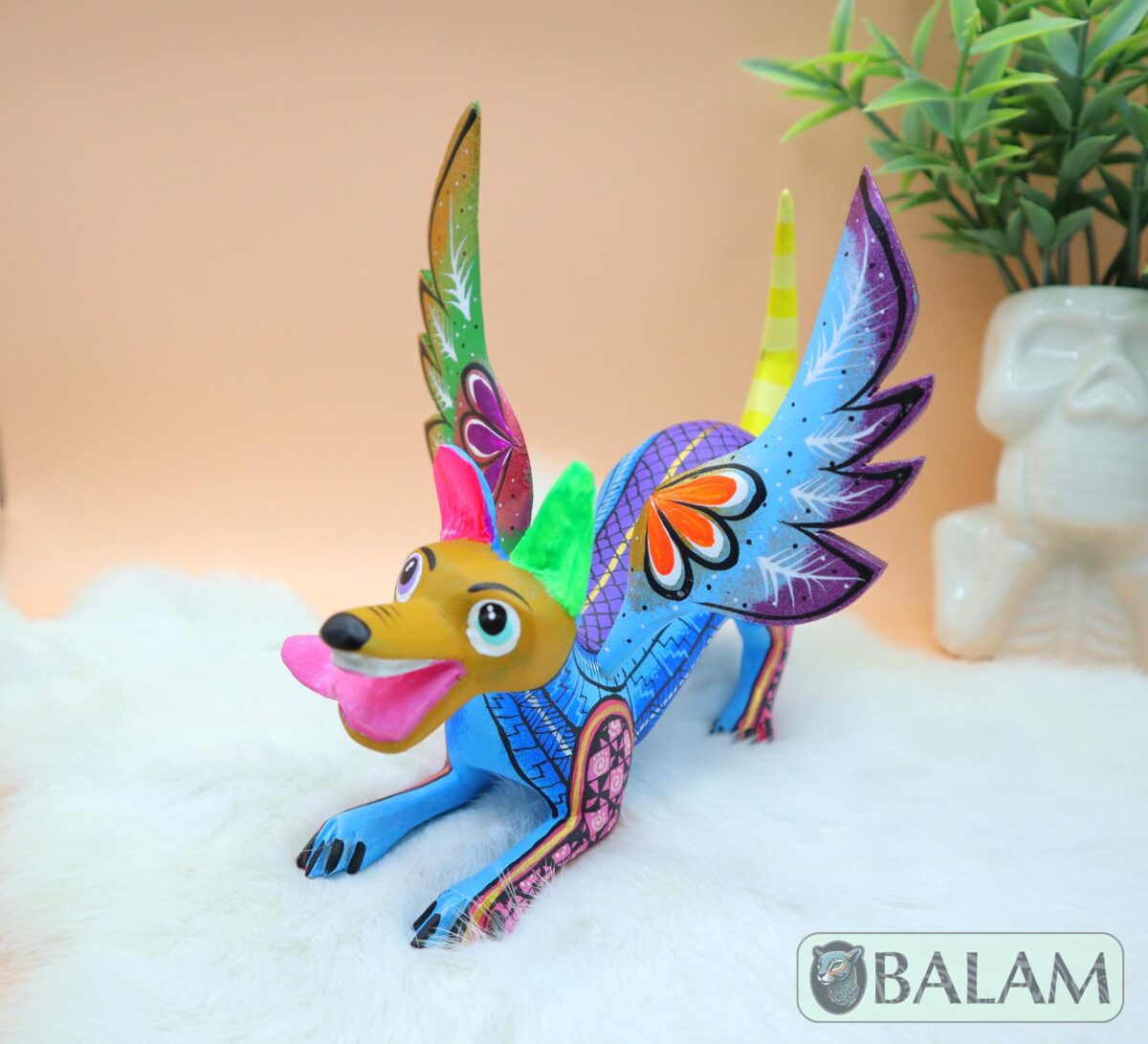 Playful Doggy, Playful Dante, Xoloitzcuintle Alebrije, Wood copal sculpture, Dog Alebrije, Dog with wings, Cute puppy, Alebrije Oaxaca art