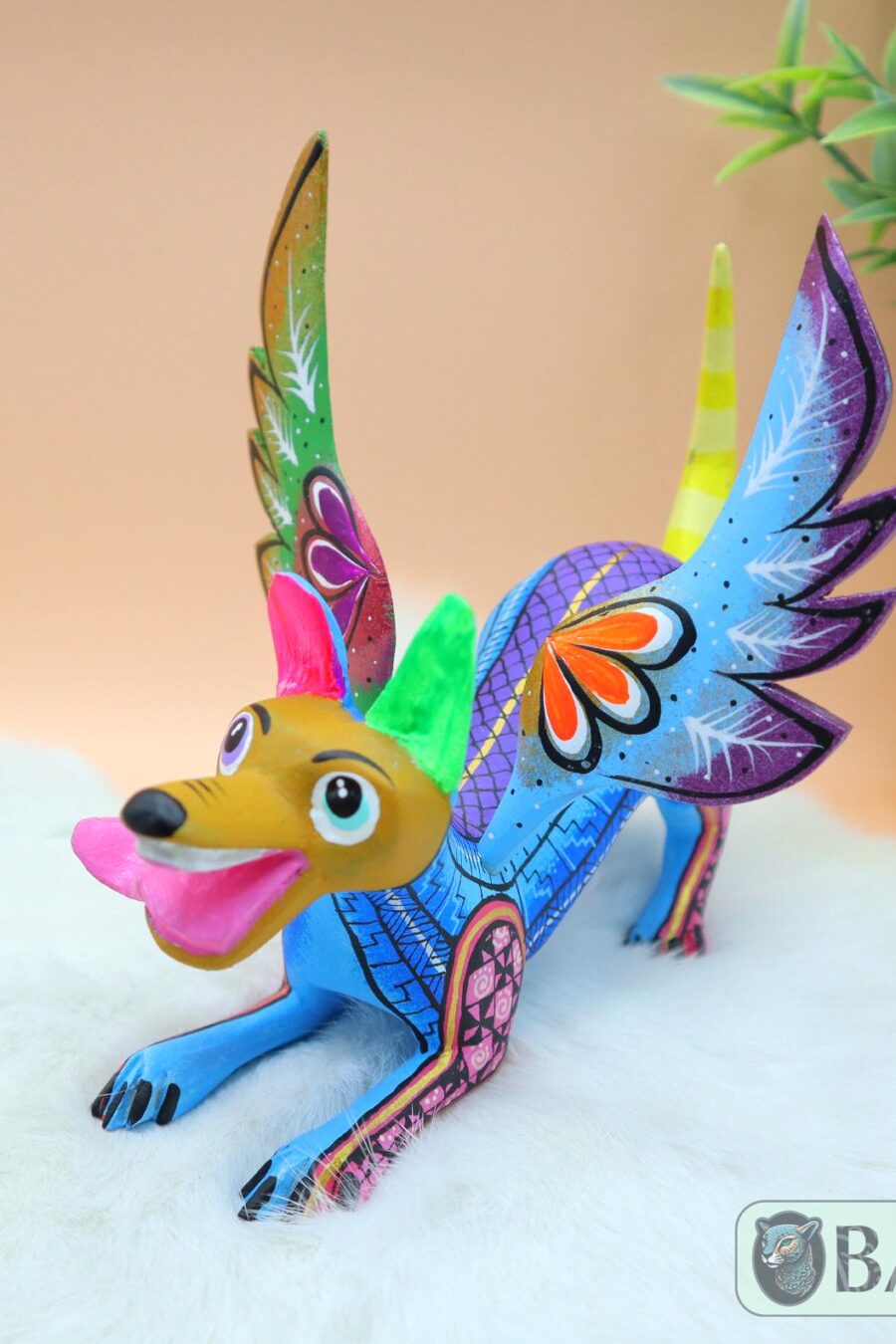 Playful Doggy, Playful Dante, Xoloitzcuintle Alebrije, Wood copal sculpture, Dog Alebrije, Dog with wings, Cute puppy, Alebrije Oaxaca art