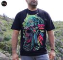 Native skull shirt, Unique Screen-printing T-shirt, Mexican style, Mayan style, Aztec style, Glow in neon lights, unique shirt.