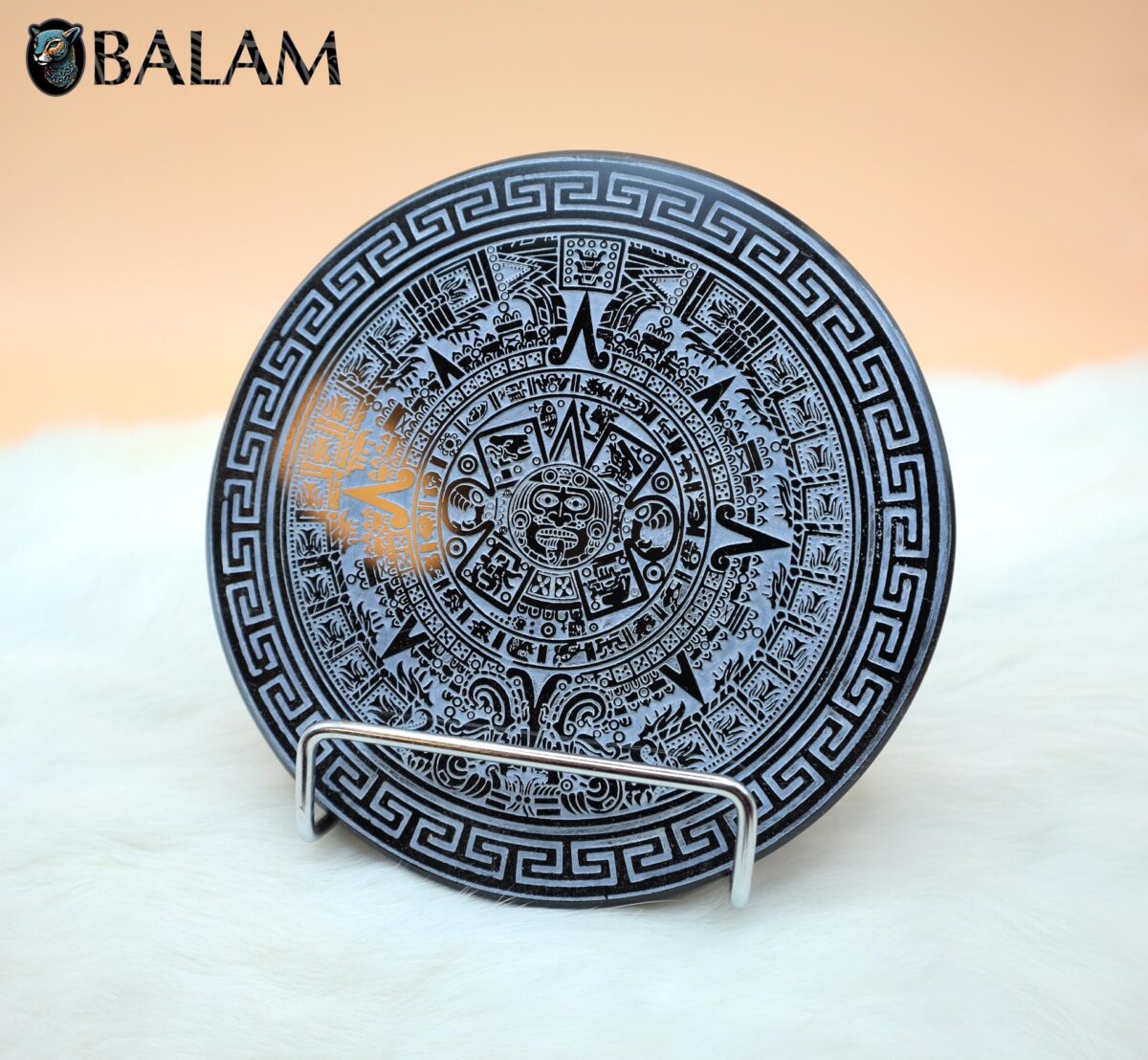 Sun stone Aztec Calendar, Aztec Black Obsidian Mirror, Mexica symbols, Aztec Calendar, 4.75 inches-Read Description