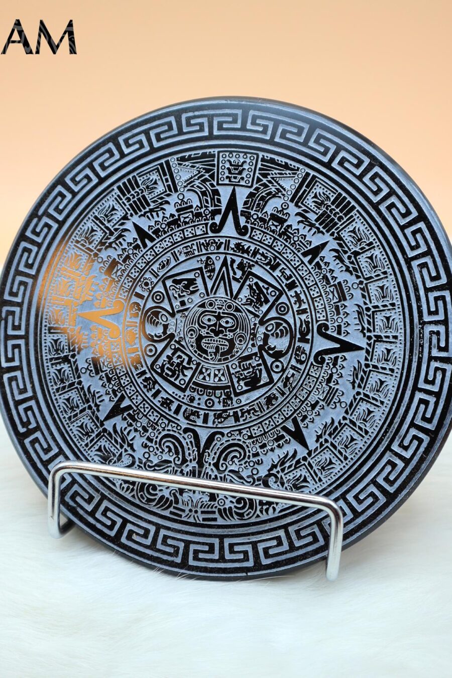 Sun stone Aztec Calendar, Aztec Black Obsidian Mirror, Mexica symbols, Aztec Calendar, 4.75 inches-Read Description
