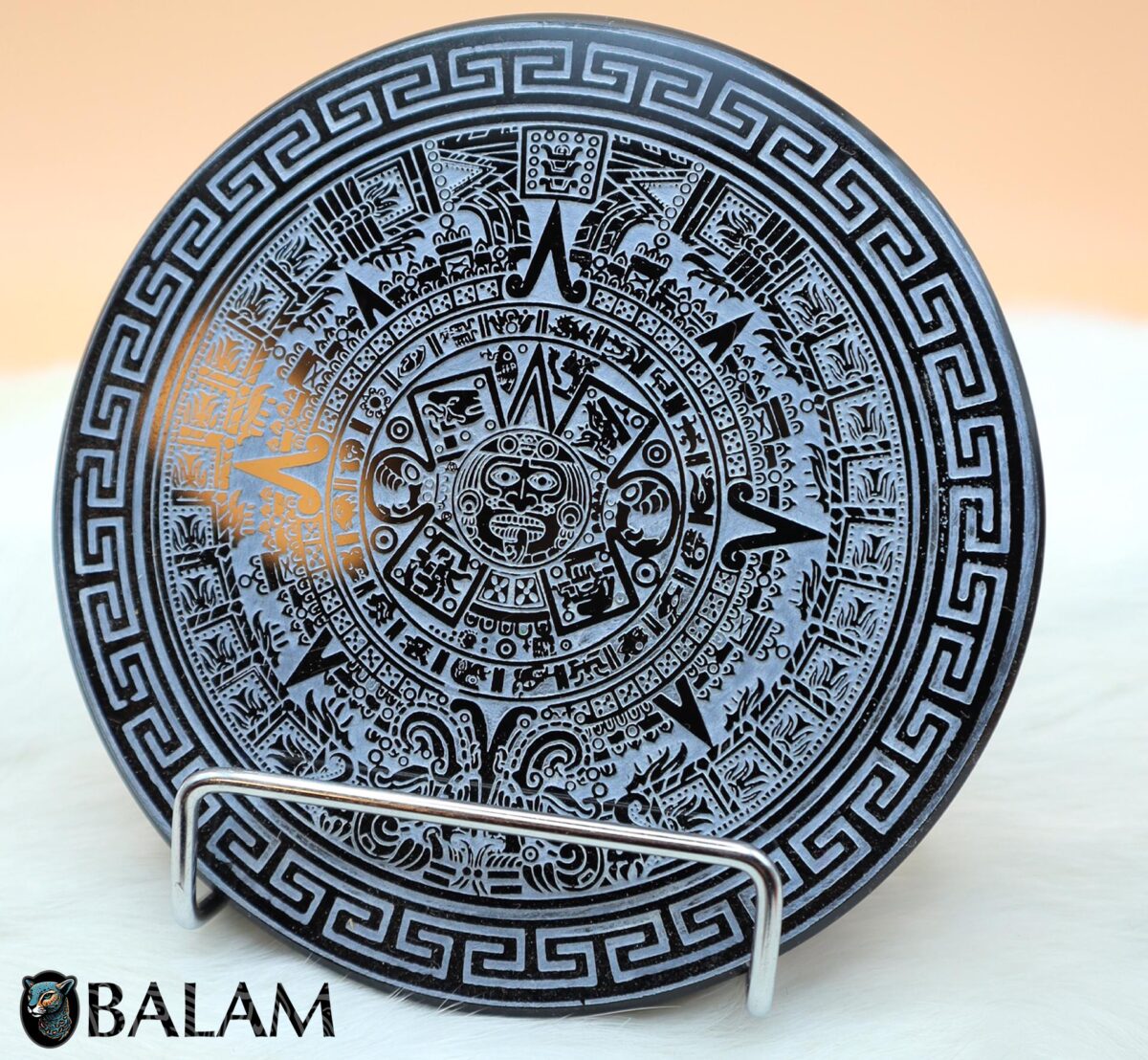 Sun stone Aztec Calendar, Aztec Black Obsidian Mirror, Mexica symbols, Aztec Calendar, 4.75 inches-Read Description - Image 2
