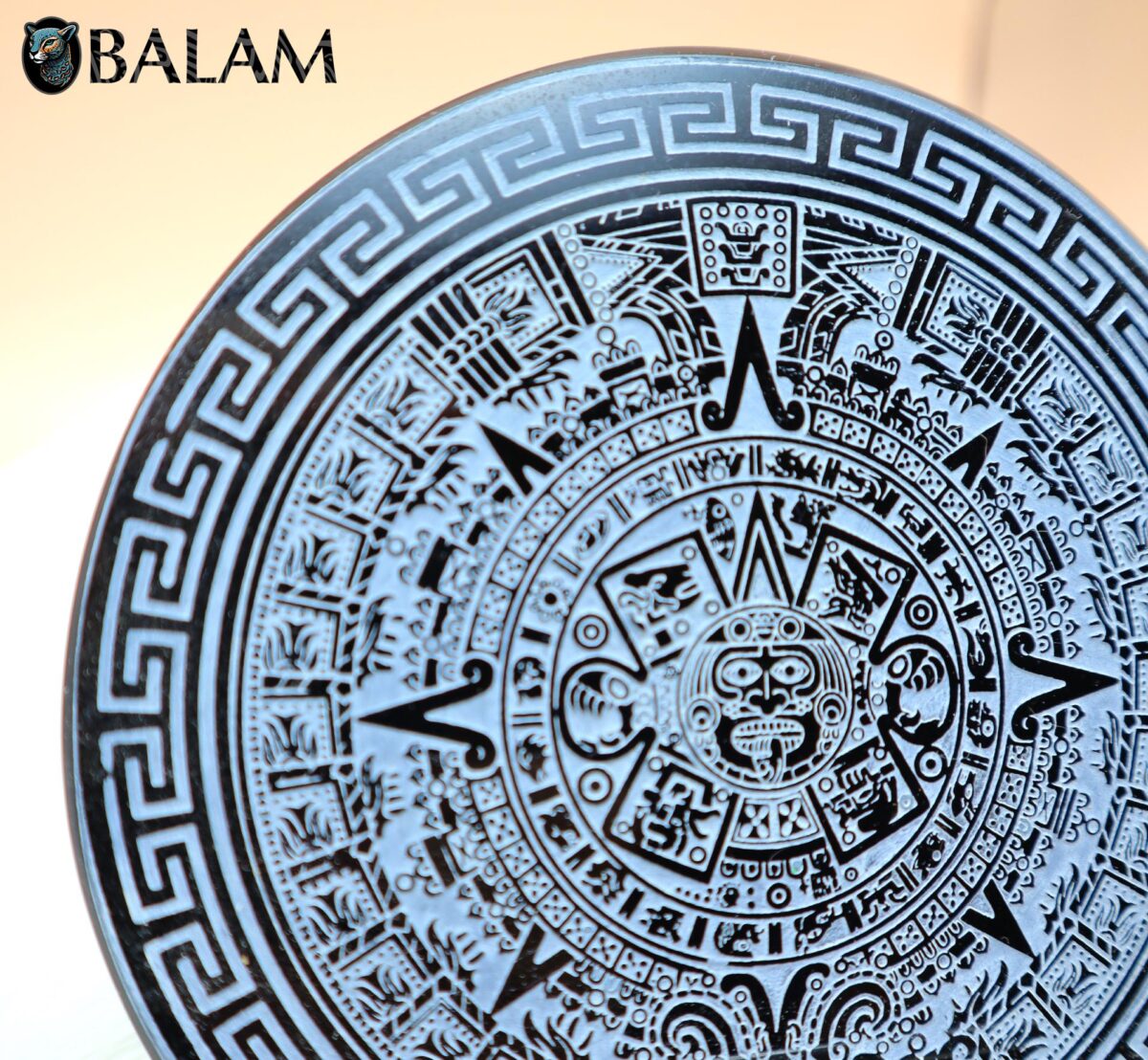 Sun stone Aztec Calendar, Aztec Black Obsidian Mirror, Mexica symbols, Aztec Calendar, 4.75 inches-Read Description - Image 3