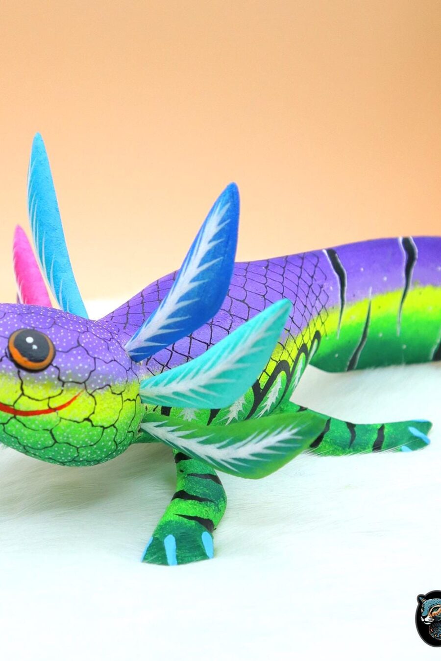 Little Ajolote alebrije, Alebrije from Oaxaca, Copal wood sculpture, Alebrije art, cute Axolotl alebrije, Salamander, Cute axolotl alebrije.