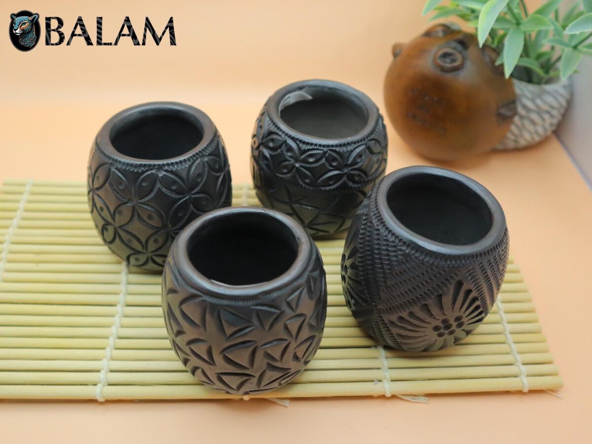 Barro Negro Shot Glasses with different patterns. Mezcal Glass, Tequilero Shot Glass. Rustic handmade shot glass. San Bartolo, Oaxaca. - Image 4