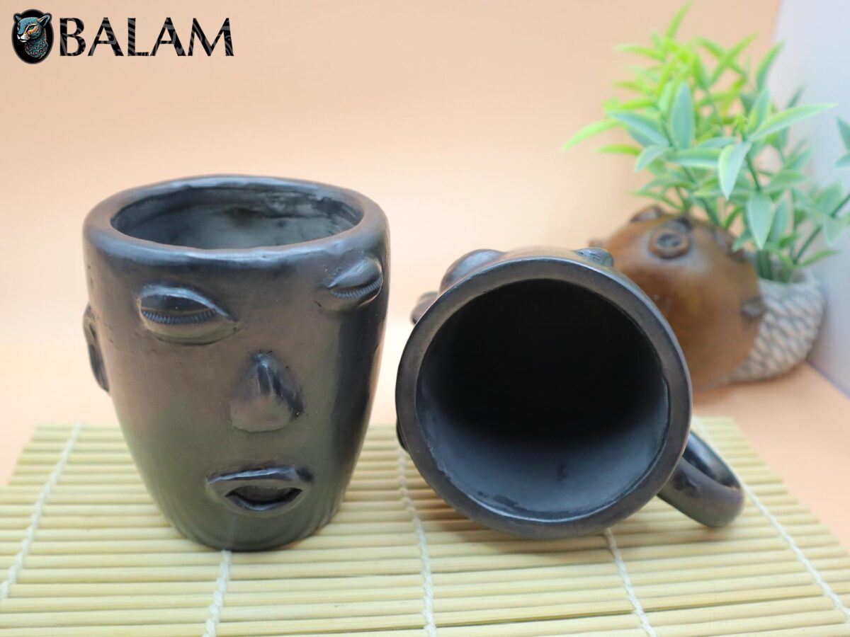 Barro Negro Tea or Coffee mug with face. Coffee Mug, Taza de Barro negro, Barro negro cup. Rustic handmade Mugs. San Bartolo, Oaxaca. - Image 4