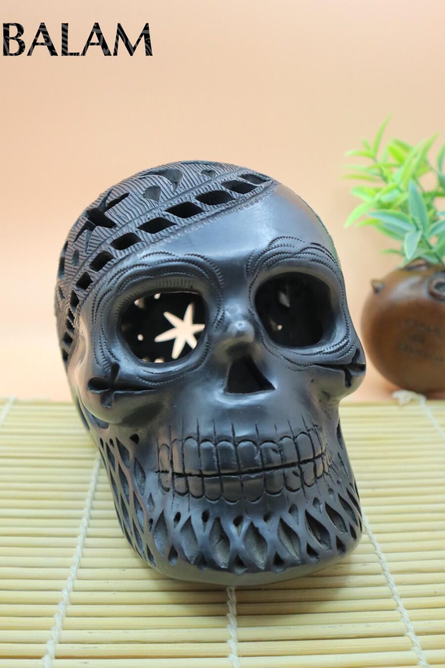 Barro Negro Skull. Black skull decor. Rustic handmade Skull. San Bartolo, Oaxaca.