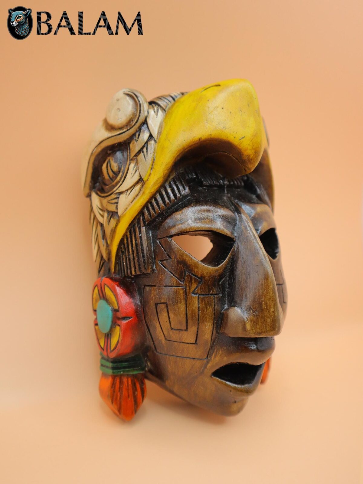 Mayan Aztec Warrior Mask, Wall art, Duality mask, jaguar mask, Warrior mask, Mayan art craft, Art collection, Wall decor. - Image 3