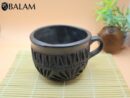 Barro Negro Chocolatera or Coffee mug with patterns, Taza Bola de Barro negro, Rustic handmade Mugs. San Bartolo, Oaxaca.