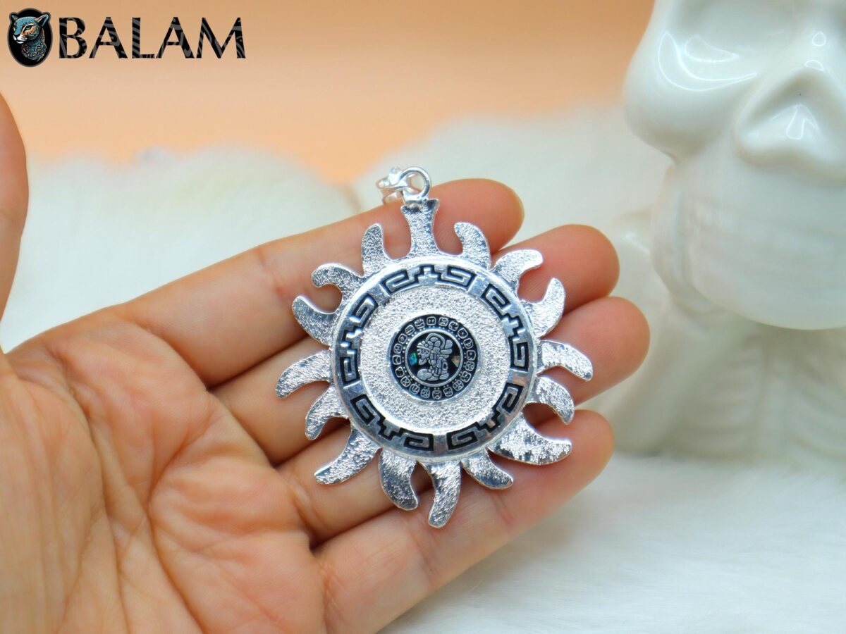 Silver Sun pendant, Mayan Calendar sun, 2 inches pendant, 925 silver. Mayan symbols. Read Description