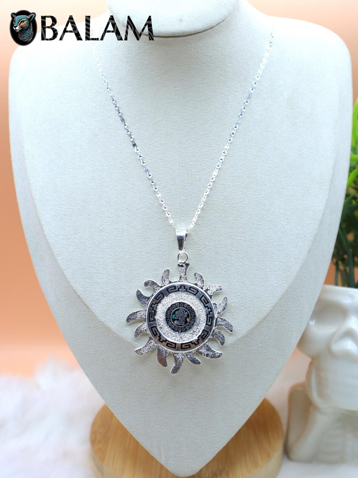 Silver Sun pendant, Mayan Calendar sun, 2 inches pendant, 925 silver. Mayan symbols. Read Description - Image 2