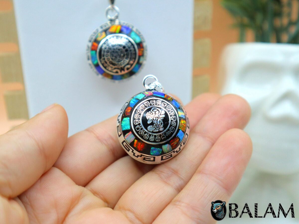 Angel Caller, Harmony ball, Chime bell pendant, 25 mm pendant (Big), 925 silver. Mayan Aztec Calendar. Multicolor. Read Description