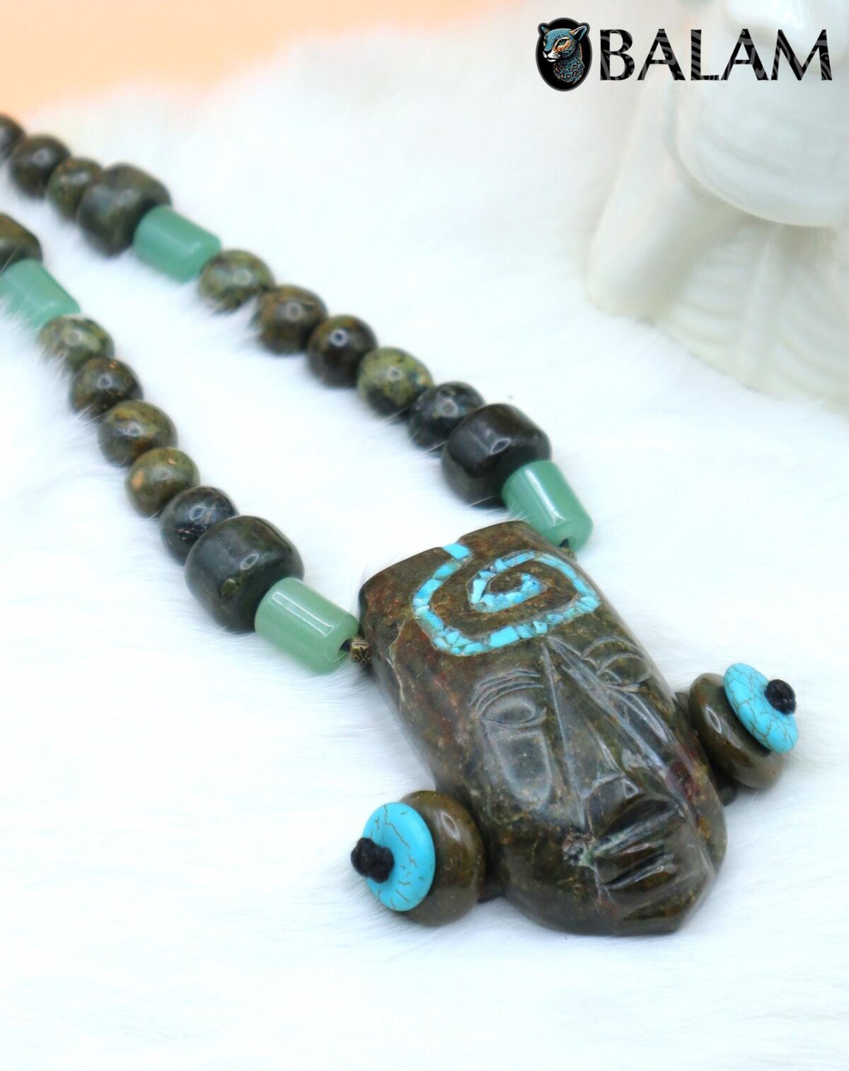 Mayan Ceremonial, Ceremonial Necklace, Pakal King, Mayan Jade bead Necklace, Jade, green aventurine, turquoise necklace. Read Description - Image 4