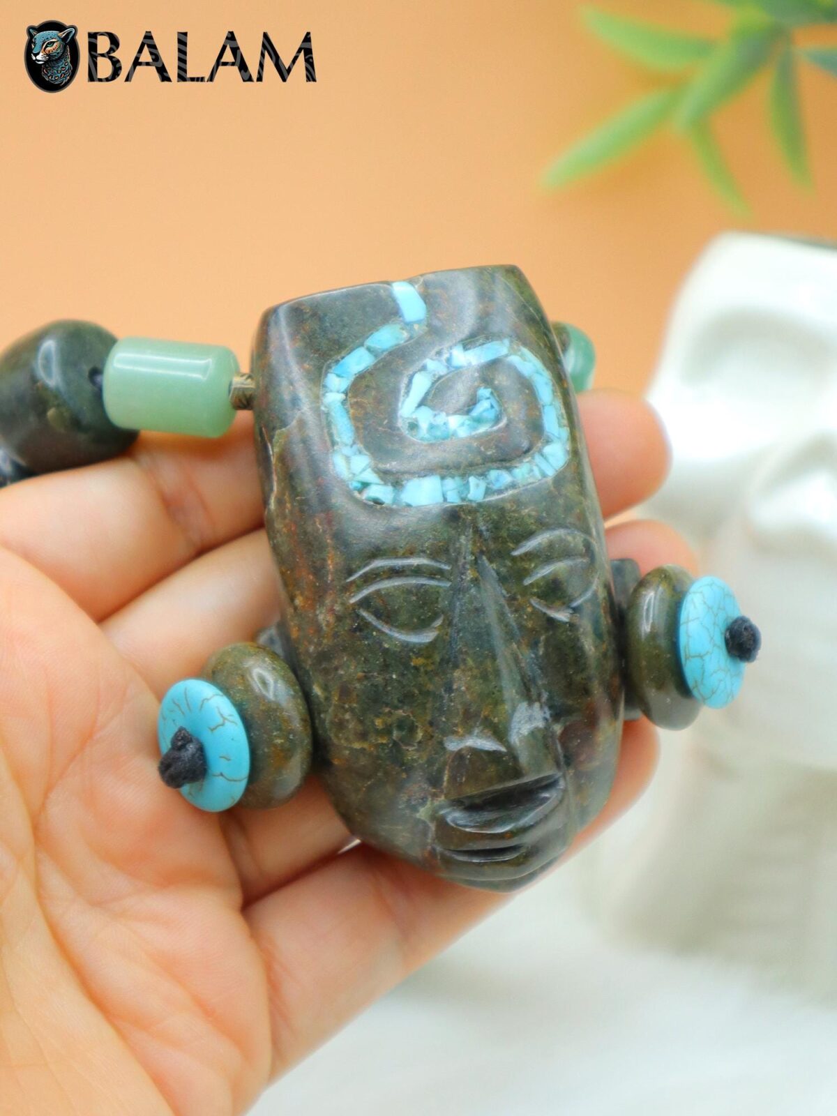 Mayan Ceremonial, Ceremonial Necklace, Pakal King, Mayan Jade bead Necklace, Jade, green aventurine, turquoise necklace. Read Description - Image 3