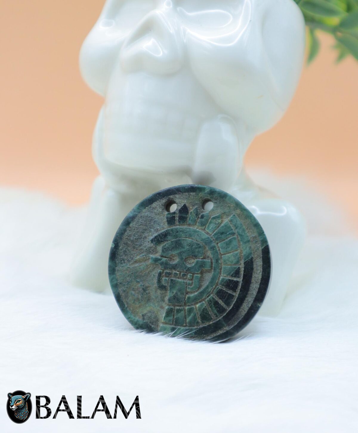 Disc of Mictlantecuhtli, Mictlantecuhtli pendant, green jade pendant, Ceremonial Necklace, Jade Necklace. Aztec god. Read Description - Image 2