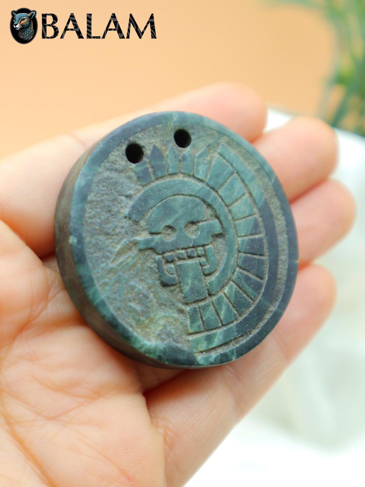 Disc of Mictlantecuhtli, Mictlantecuhtli pendant, green jade pendant, Ceremonial Necklace, Jade Necklace. Aztec god. Read Description - Image 4