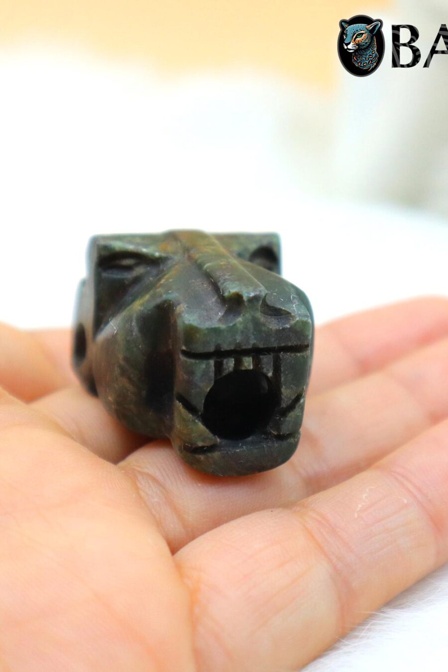 Jaguar pendant, Jaguar head, green jade pendant, Ceremonial Necklace, Jade Necklace. Aztec Mayan. Read Description