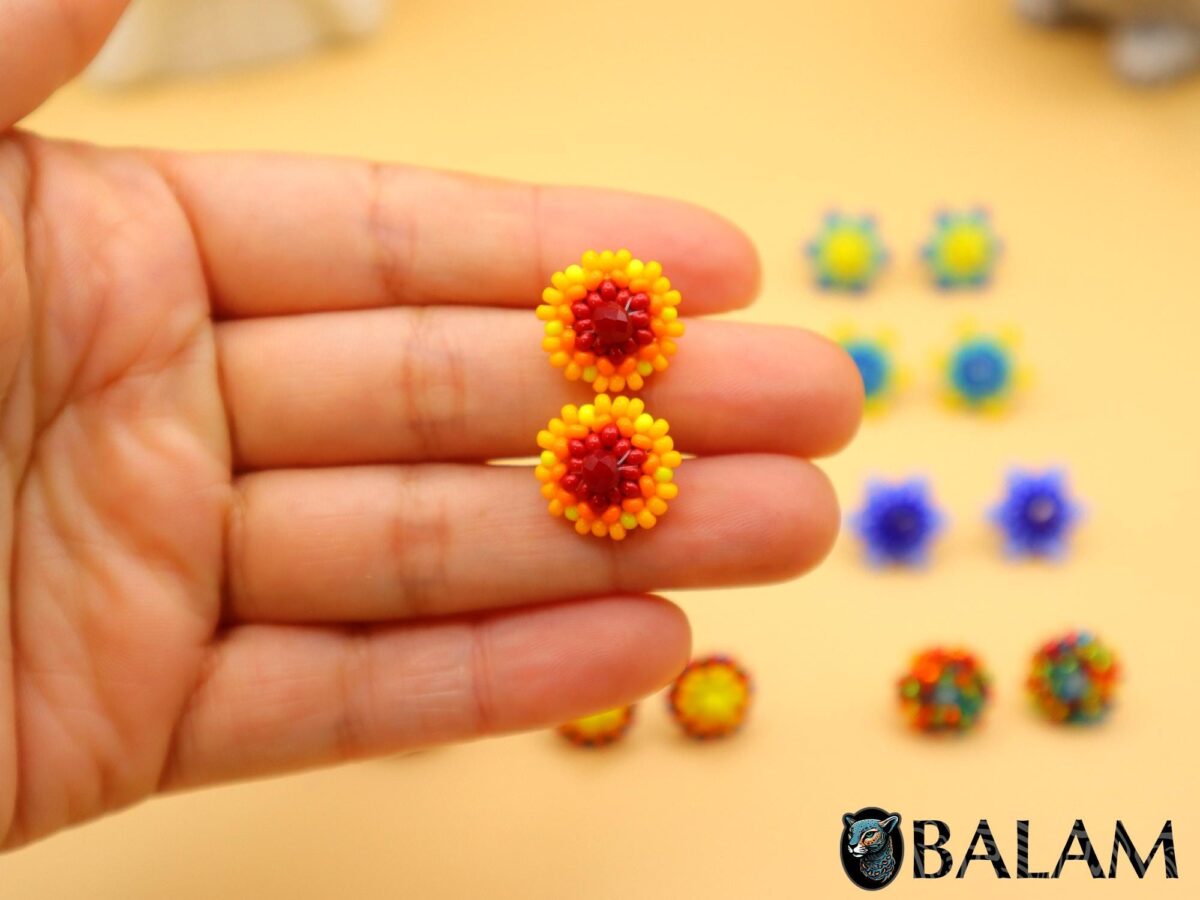 Stud Earrings, Mexican bead stud earrings, Mexican stud, Bead stud. - Image 2