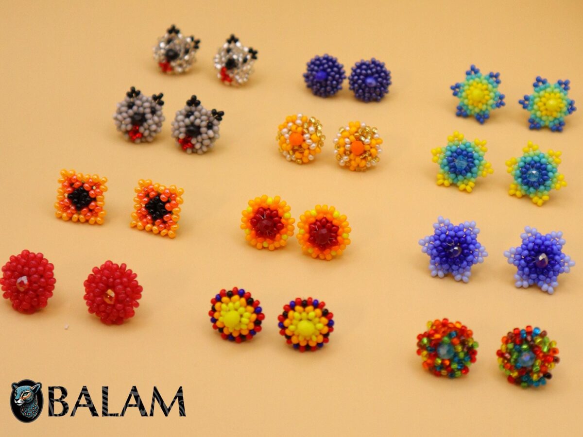 Stud Earrings, Mexican bead stud earrings, Mexican stud, Bead stud. - Image 4