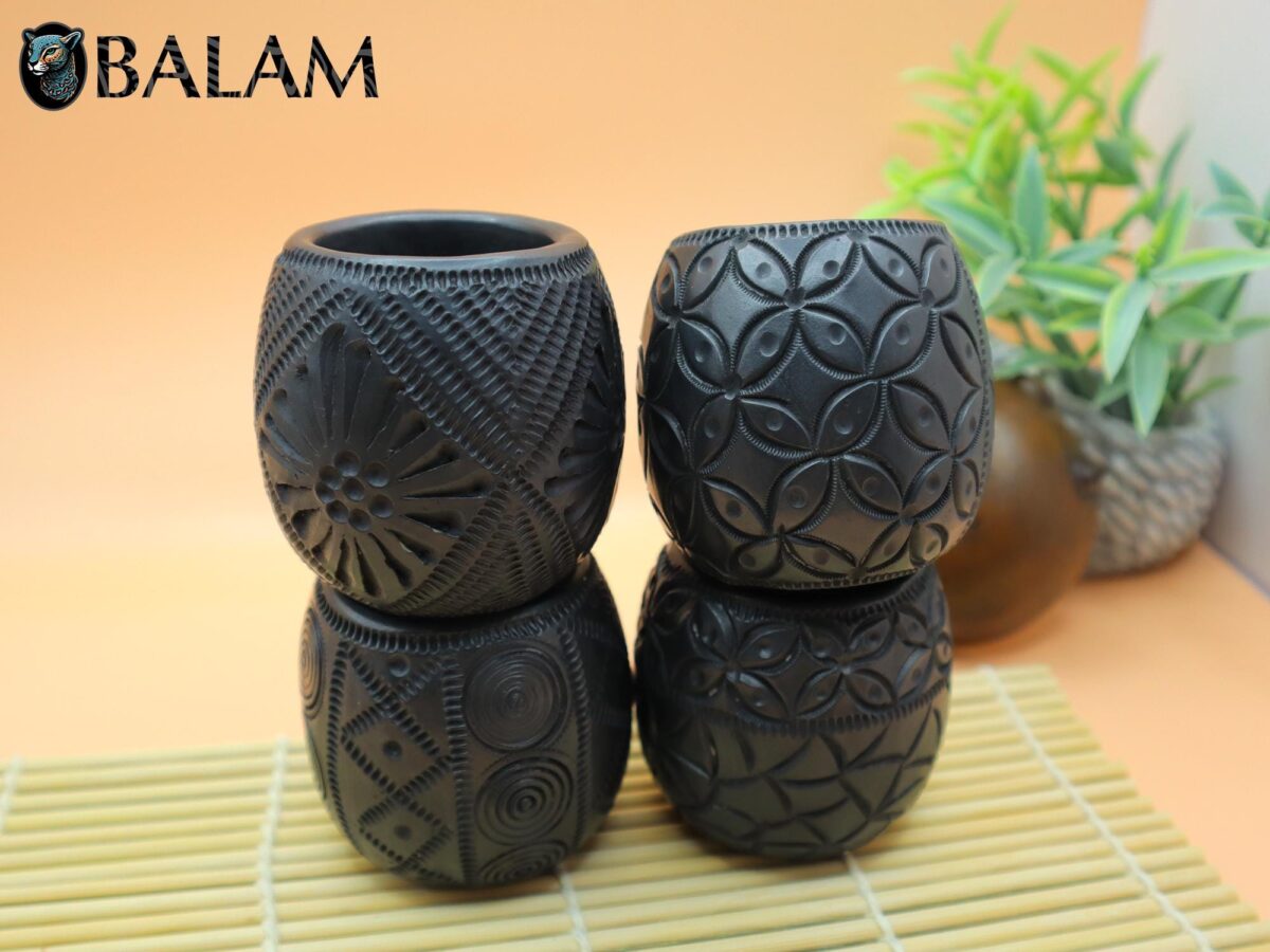 Barro Negro Shot Glasses with different patterns. Mezcal Glass, Tequilero Shot Glass. Rustic handmade shot glass. San Bartolo, Oaxaca. - Image 3