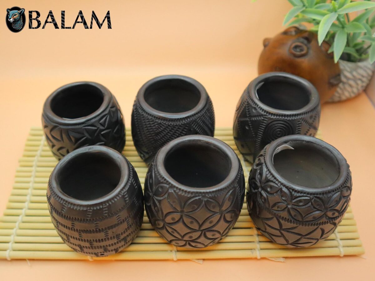 Barro Negro Shot Glasses with different patterns. Mezcal Glass, Tequilero Shot Glass. Rustic handmade shot glass. San Bartolo, Oaxaca. - Image 7