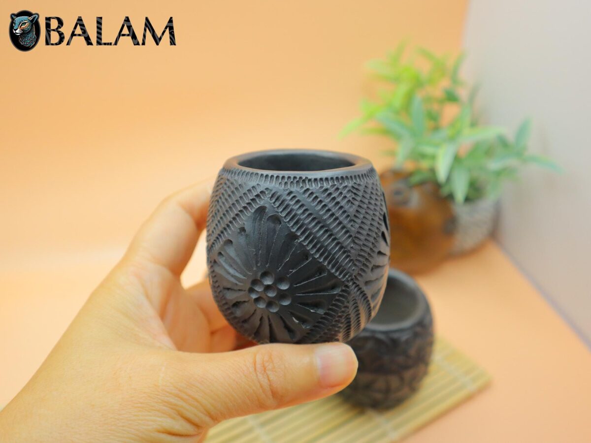 Barro Negro Shot Glasses with different patterns. Mezcal Glass, Tequilero Shot Glass. Rustic handmade shot glass. San Bartolo, Oaxaca. - Image 6