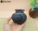 Small Barro Negro Vase. Small flower vase, cutout vase. Rustic handmade small vase. San Bartolo, Oaxaca.