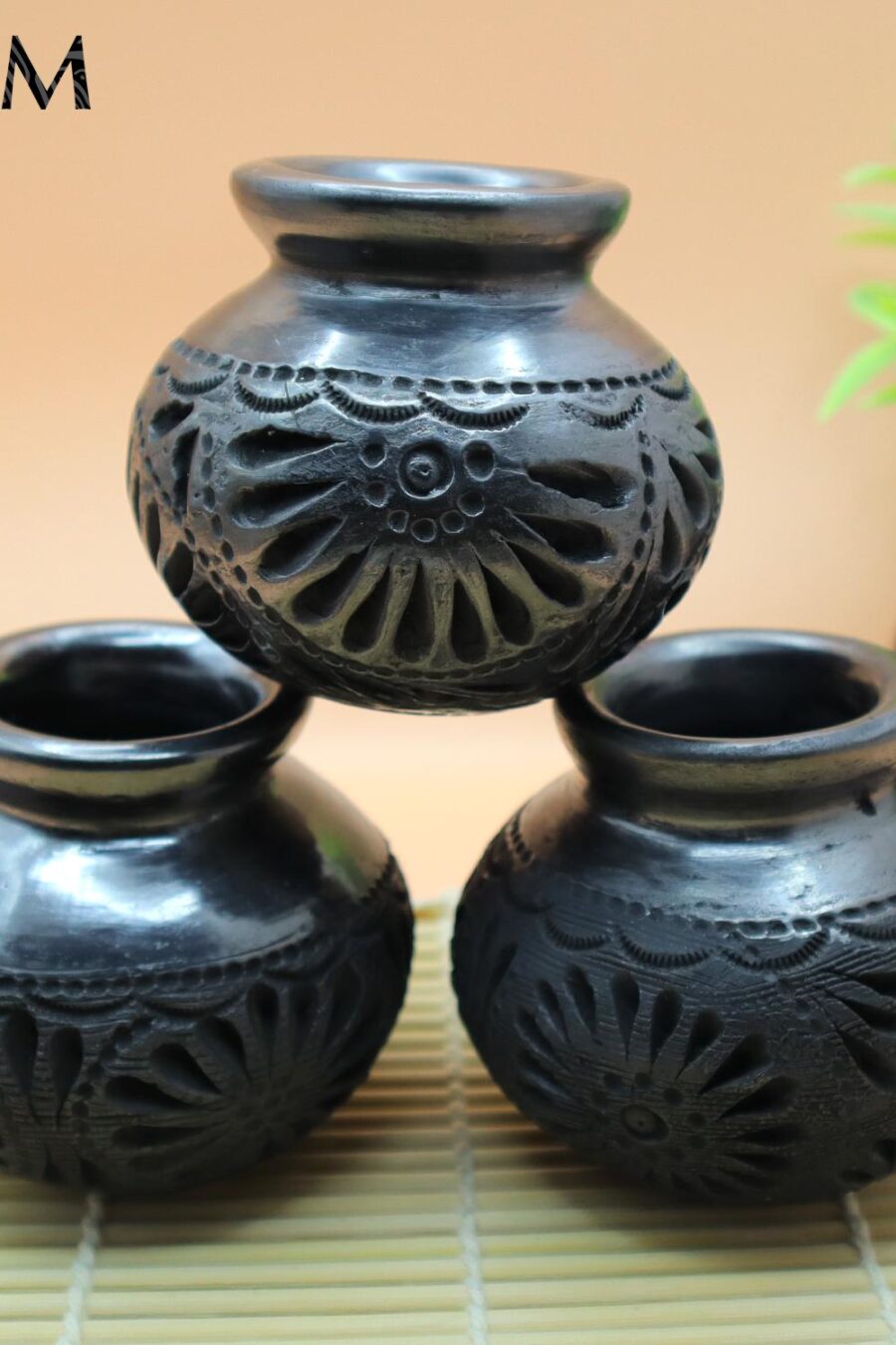 Small Barro Negro Vase. Small flower vase, cutout vase. Rustic handmade small vase. San Bartolo, Oaxaca.