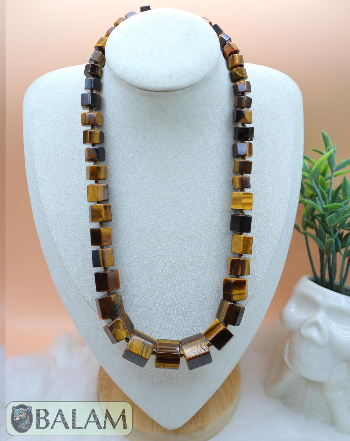 Tigers' eye necklace, The Mayan necklace, Ceremonial Necklace, tigers' eye beads.  19 inches - Image 2