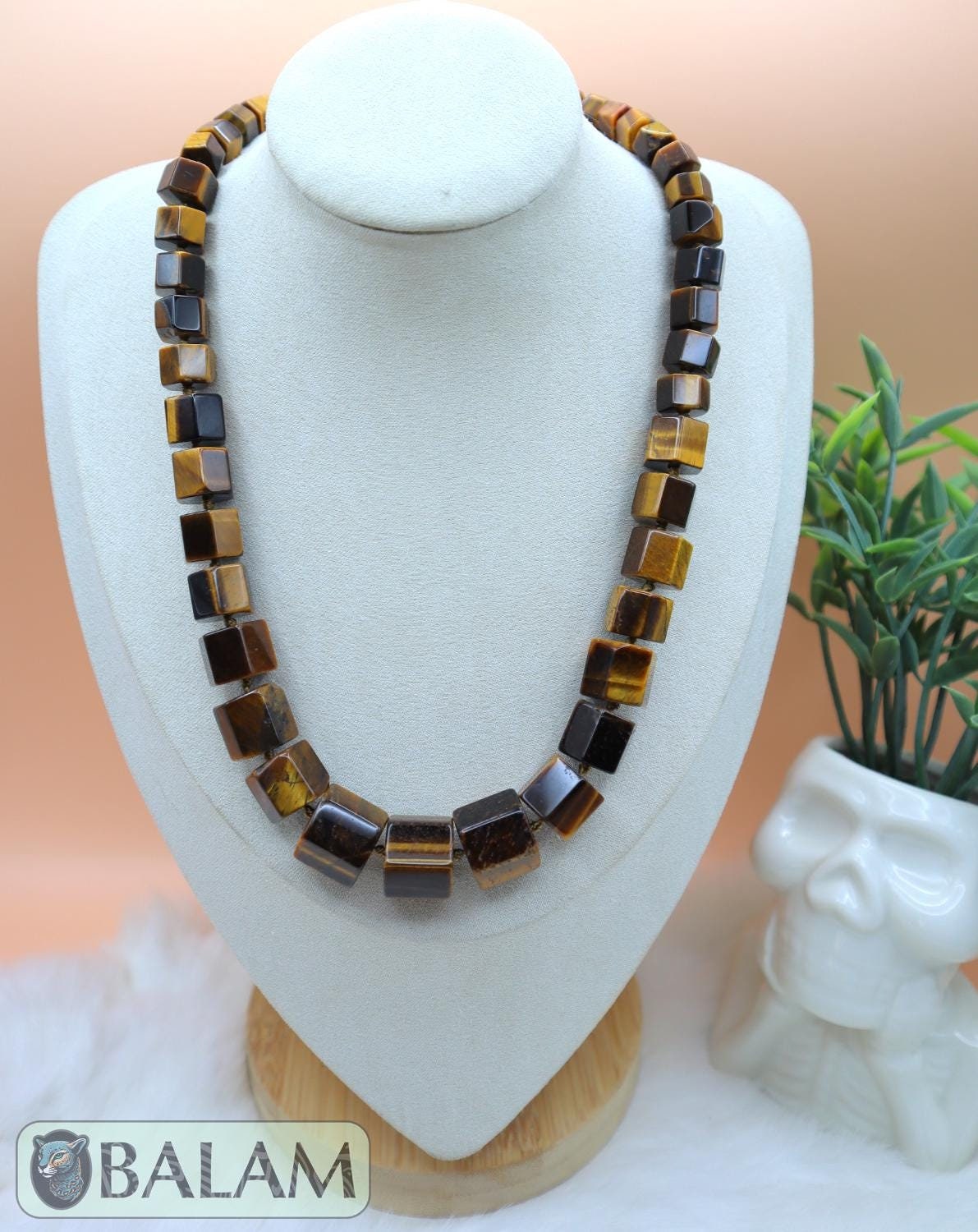 Tigers' eye necklace, The Mayan necklace, Ceremonial Necklace, tigers' eye beads.  19 inches